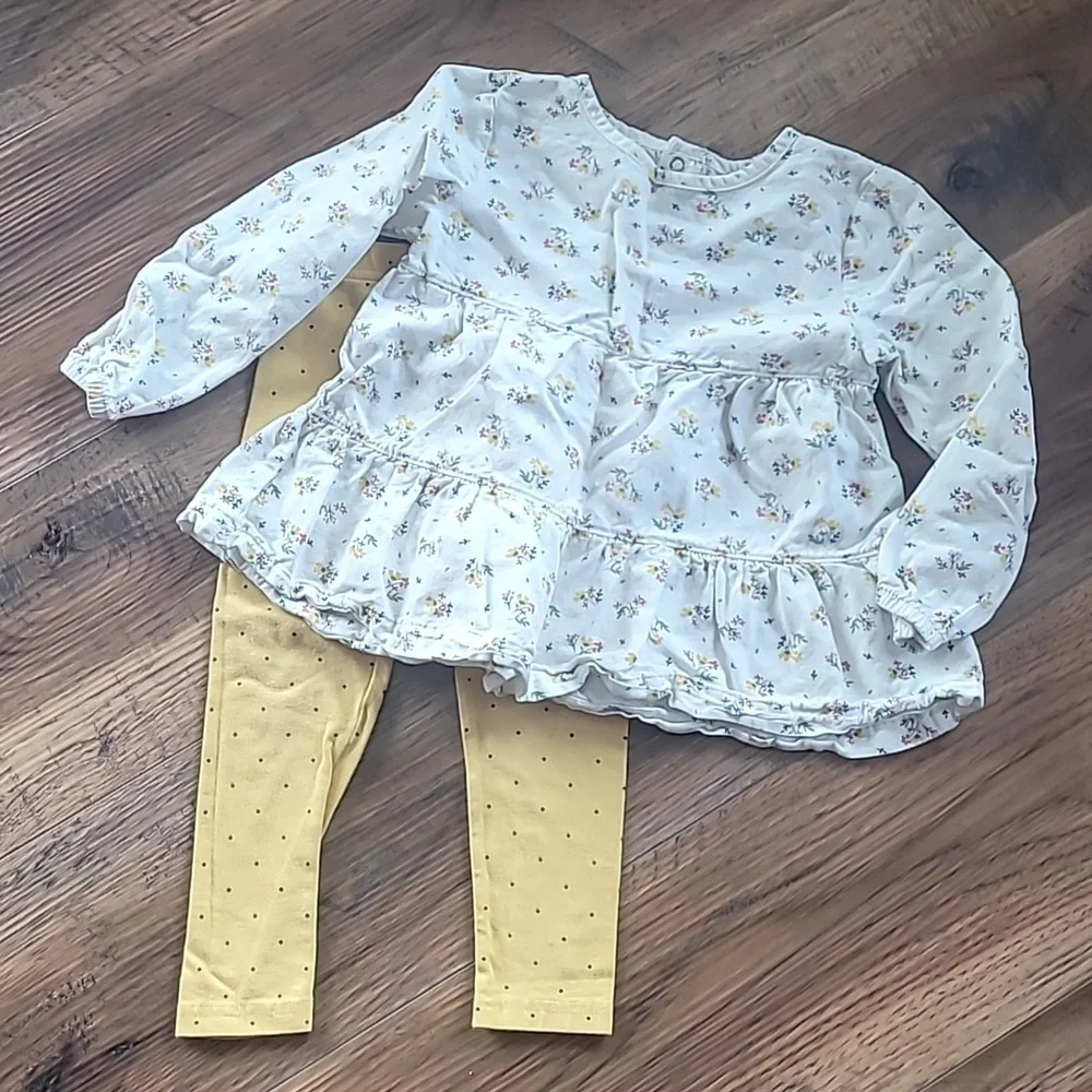 Carter's Matching Set Pants and Tunic Top, 3T, Yellow, Polka-Dots, Cream, Floral